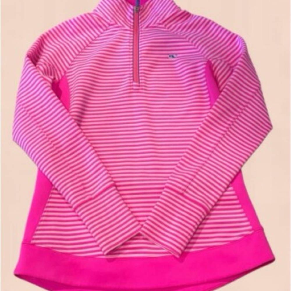 Vineyard Vines 1/4 Zip Performance Pullover Size S Pink Stripe